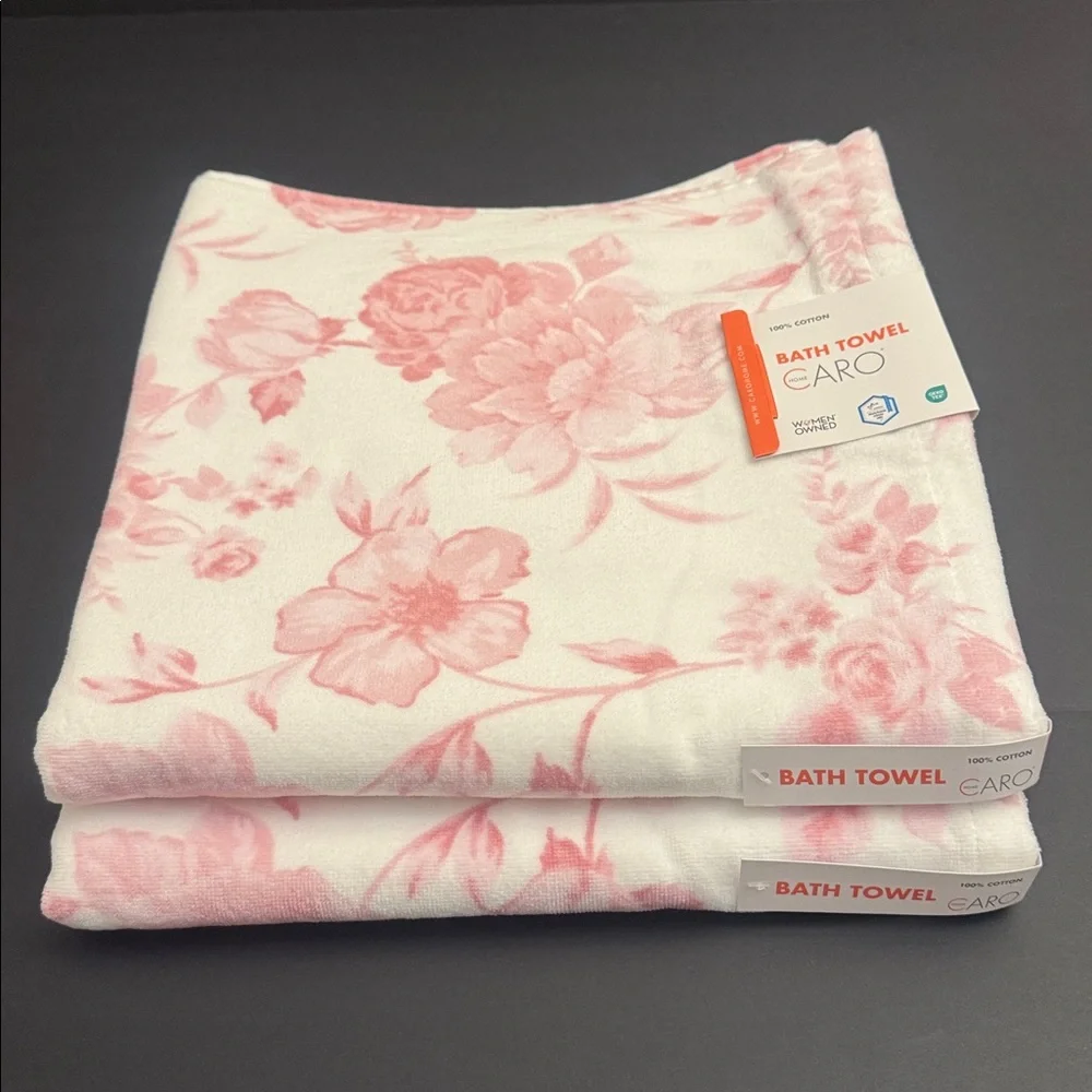 6pc CARO HOME 100% Cotton Pink Floral Bath Towel Set - Pink/White